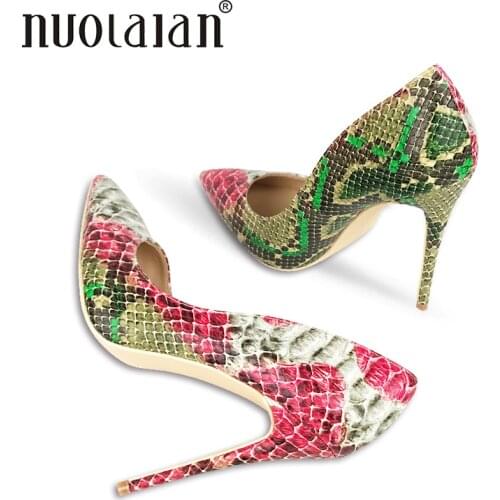 2018 Brand Fashion Women High Heels Snake Printing Women Shoes Stiletto 12CM Heel Height Wedding Party Sexy Women Pumps