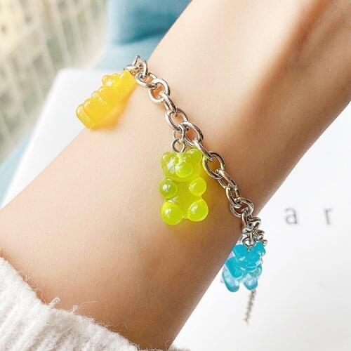 Cartoon Rainbow Candy Bear Ins Colored Gummy Candy Woman Bear Bounce Di Hip Hop Jelly Color Bracelet Girl Bracelet Gift