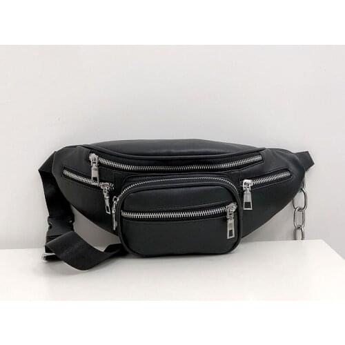 New waist bag stylish leather chain diagonal retro woman man student pockets chest bag