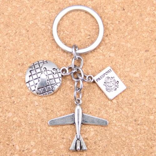 20pcs New Fashion DIY Keychain plane airplane earth passport boy girl lover Pendants Men Jewelry Car Key Chain Souvenir For Gift