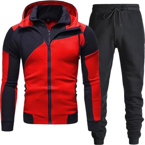 2021 Autumn Winter Fashion Tracksuit Sports Set Double Zipper Men Hoodies Stitching Slim-fit Hooded Cardigan Mens Sweater Suit
