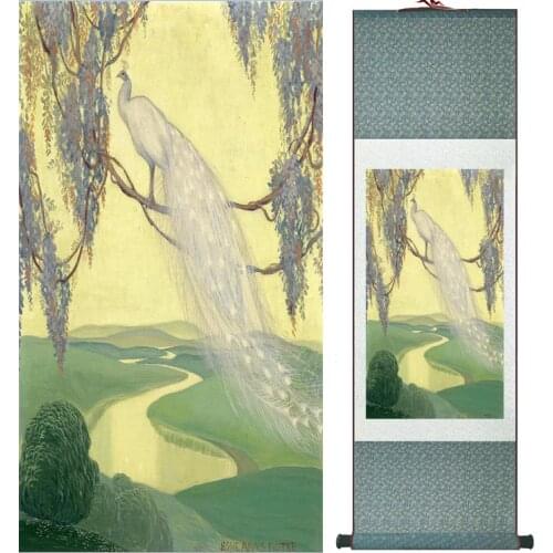 Peacock and flower painting Home Office Decoration Chinese scroll painting traditional birds and flower painting 042104