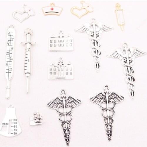 5pcs Popular Health and Health Metal Tag Pendant, Hospital Charms, Thermometer Charms, Syringe Charm, Microscope Charms