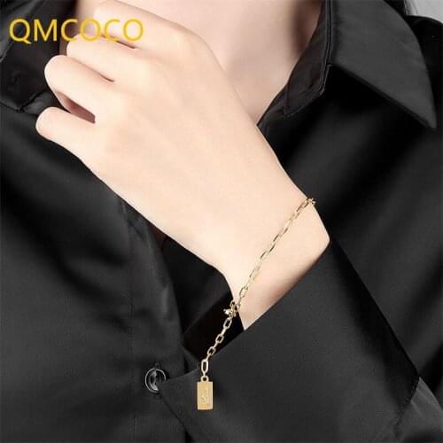 QMCOCO 2021 New Hot Sell Japan-Korea Style Fashion Bracelet Personality Simple Oval Circle Chain 925 Silver Women Jewelry Gifts