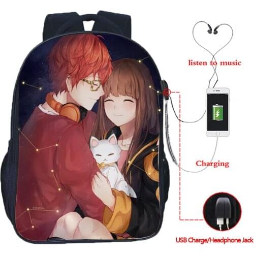 Mystic Messenger backpack USB Charge Backpack Boys Girls Double Pocket School Backpacks Men Women High Quality Backpack