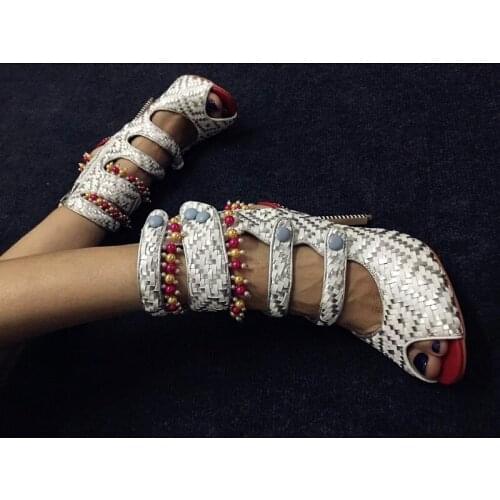 Genuine Leather Gladiator Sandals 2021 Summer Womens Shoes Super High Heels Fashion Woven Retro Rome Shoe Thin Heels Pumps