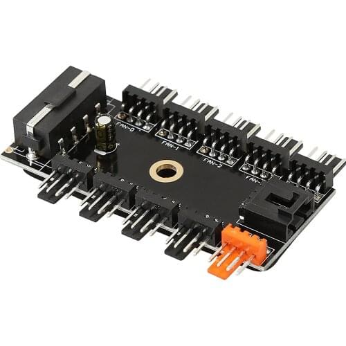 Chassis Fan Hub CPU Cooling HUB 10 Port 12V 4 Pin Fan PWM Fan Hub SATA Molex Controller Power Supply Speed Adapter Mining