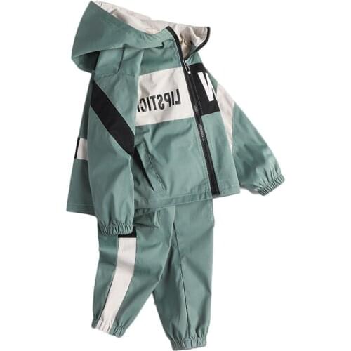 Kids boys track suit letters printed hooded jacket + pants 2pcs sets new spring / autumn big virgin suit