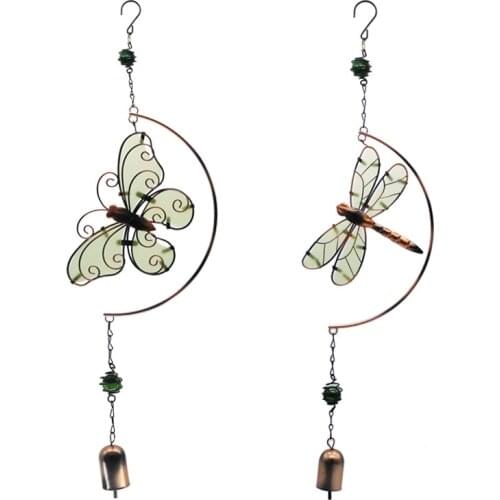 Luminous Iron Wind Chimes Butterfly Dragonfly Hanging Pendant Garden Balcony Bell Decoration Campanula Dream Catcher Decor