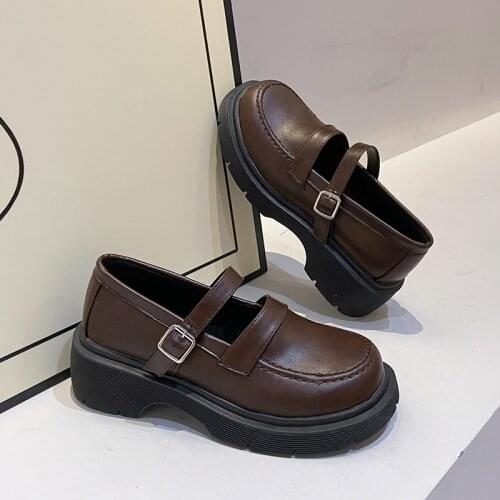 New Brown Classic Leather Shoes Women Platform Casual Shoes Female 5cm Thick Bottom Autumn Student Women Footwear zapatos mujer