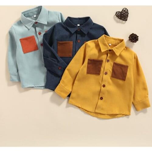 2-7Y Kids Jacket Tops 2021 Autumn Baby Boys Girls Clothes Long Sleeve Lapel Single-breasted Shirts Outerwear with Pockets
