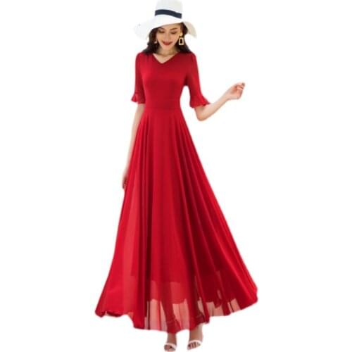 Womens Long Dresses Summer Boho V-Neck fashion Chiffon plus size Skirt Colorful Elegant Party Beach Holiday Dress Female 2021