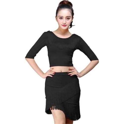 New Women/ Girls Two-piece Set Lady Dance Costumes Double Tassel Latin Dance Skirts Tops Sets Fringed Skirt Dancewear