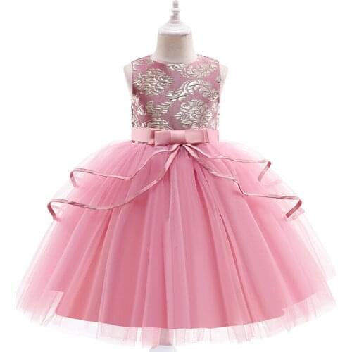 2021 Baby Girl Dress Retro Flower Embroidery Elegant Lace Jacquard Wedding Princess TuTu Dress Birthday Party Girl Ballet Dress