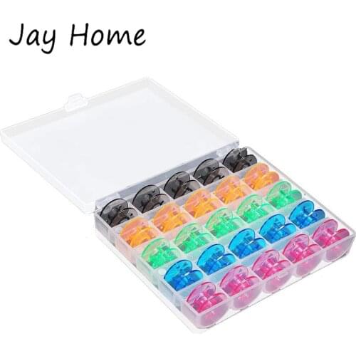 25Pcs Plastic Sewing Machine Bobbins with Case Multicolor Embroidery Empty Sewing Bobbins Spools for Sewing Machine Accessories