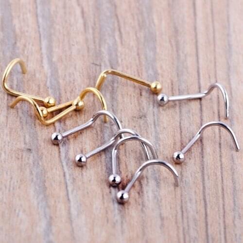 5Pcs Hot Style Crooked Nose Nail Fashion Contracted Golden Nose Ring Stainless Steel Puncture Accessories