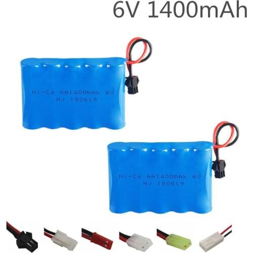 2 Pack 6V 1400mAh Ni-Cd Rechargeable Batteries Ni-Cd 6V 1400mAh RC Toy Car SM JST Tamiya Plug Battery