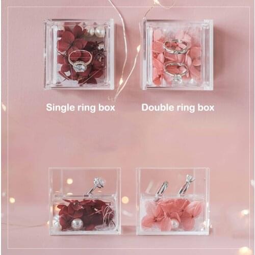 1pcs Crystal Acrylic Ring Box Flower Pearl Custom Engagement Marriage Proposal Wedding Manual Brides Gift Exchange Ring Pillow