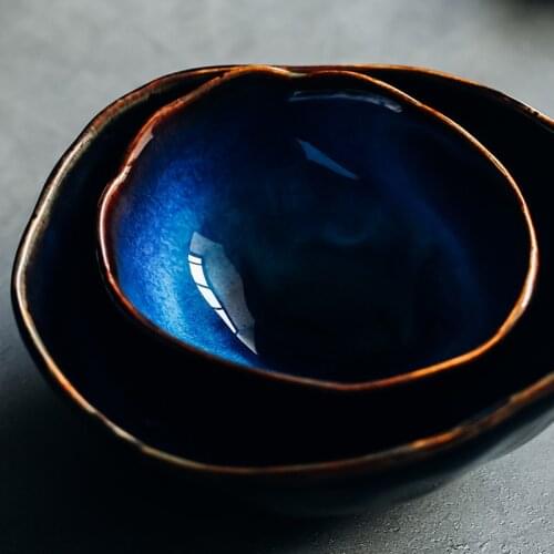 European Irregular Dish Rice Bowl Porcelain Deep Blue Dessert Bowl Creative Tableware Soup Bowl Dishes Noodle Bowl Dinnerware