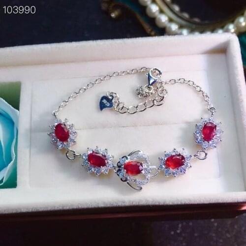 New Natural Ruby Bracelet 925 Silver Ladies Bracelet Luxury Elegant Fashion Trend