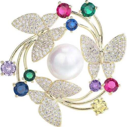 Brooches Pins Jewelry For Women Beautiful Pearl Crystal Zircon Butterfly Brooch For Women Gifts