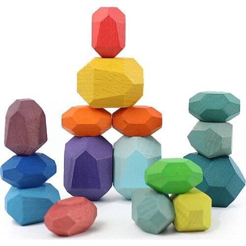 Wooden Colored Stone Jenga Building Block Educational Toy Creative Nordic Style Stacking Game Rainbow Wooden Toy Gift