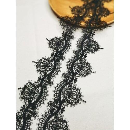 Hot 5 Meters Black Embroidery Lace Trim 6cm Width Handmade Lace Fabric DIY Craft Free Shipping