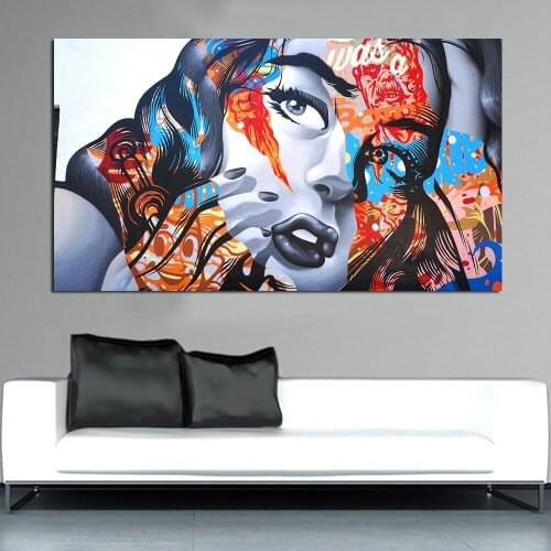 JQHYART Modern Wall Art Graffiti Art Colorful Girl Painting Poster Prints Painting on Canvas No Frame Pictures Home Decor