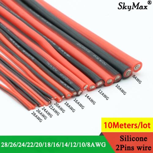 10M Black Red 8 10 12 14 16 18 20 22 24 26 28 AWG 2Pins Soft Silicone Rubber Copper Electric Wire Lamp Light Connector Cable