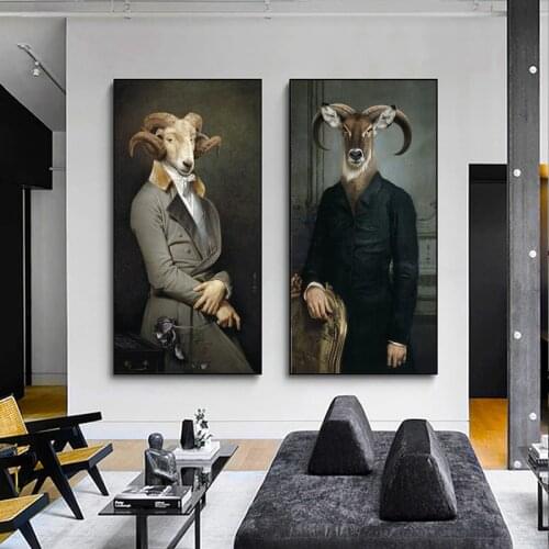 Earl of the Goat Creative Animal Oil Painting Print On Canvas Art Postes And Prints Nordic Retro Art Pictures For Living Room