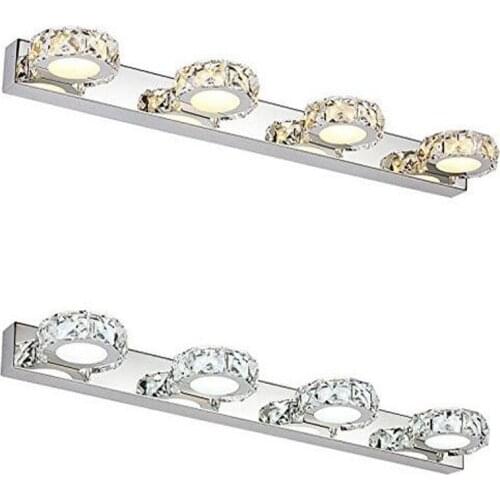 Stainless Steel Round Cabinet Lamp Concise Crystal Mirror Headlight Led Shower Room Toilet Crystal Counter Lamp