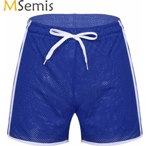 Swimwear Mens Breathable Mesh Shorts Fitness Bodybuilding Sportswear Beachwear Swimming Drawstring Elastic Waistband Short Pants