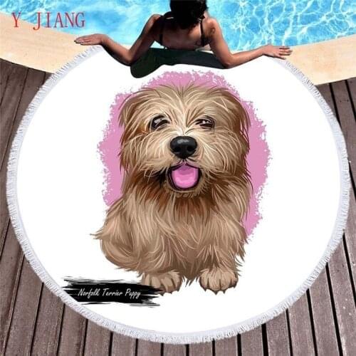 Summer Dog Beach Towel Large Microfiber Round 3d Cartoon Cat Printed Tapestry For Adults Tassel Bath Towel Mat Travel Blankets