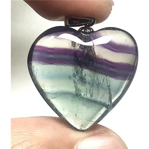 Top Natural Rainbow Fluorite Heart Pendant Jewelry For Woman Lady Man 22x8mm Love Crystal Beads 925 Silver Purple Gemstone AAAAA