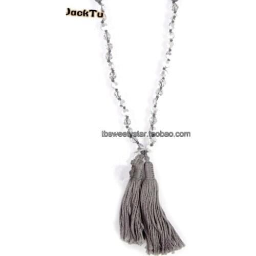 Matte hematite mix crystal tassel woman necklace unisex