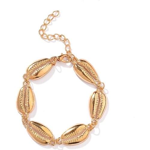 Metallic Chains Golden Silver Plated Alloy Six Hollow Shells Electroplating Bracelets for Women