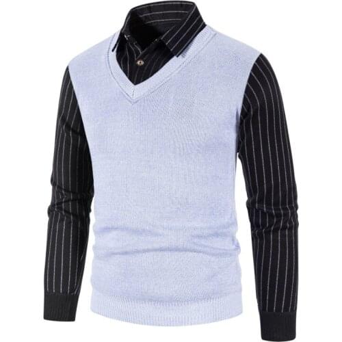 2021Autumn and winter new style plus velvet mens plus size foreign trade business casual shirt collar sweater fake two