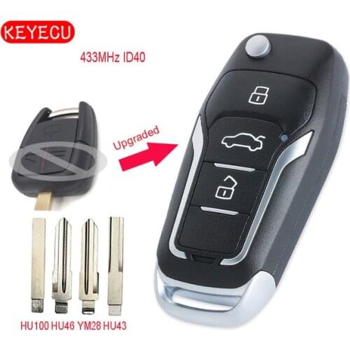 Keyecu Upgraded Flip Remote Car Key Fob 3 Button 433MHz ID40 Chip for Opel Vectra B 1995-2002 / Omega 2003