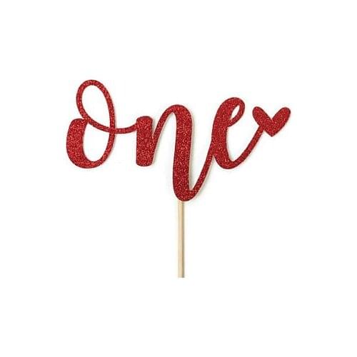 ONE Glitter Cake Topper || Red Heart || First Birthday || Smash Cake