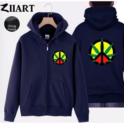 Peace Sign reggae Regge Rasta plant leaf Jamaica Couple Clothes Man Boy Full Zip Autumn Winter Fleece Hooded Coat Jackets ZIIART