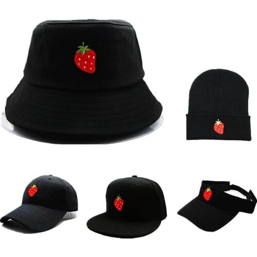 2021 Strawberry Fruit Embroidery Bucket Hat Fisherman Hat Outdoor Travel Hat Sun Cap Hats for Men and Women 177