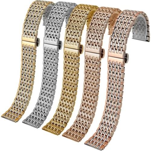 Stainless steel watchband golden rose gold silver inter gold inter rosegold replacement metal strap for men women 13/18/20/22mm