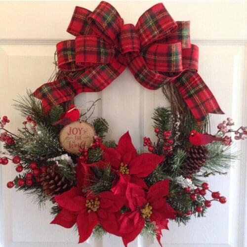 Christmas Wreath Artificial Plant Rattan Circle Wall Decor Simulation Flower Christmas Wreath Door Hanging Christmas Cane Circle