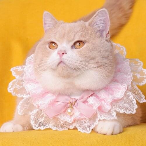 Pink Princess Lace Cat Bib Collar Sweet Gaze Jewelry Dog Bows Necklace Pet Scarf Cute Kitten Puppy Neck Pinny Accessories Rag