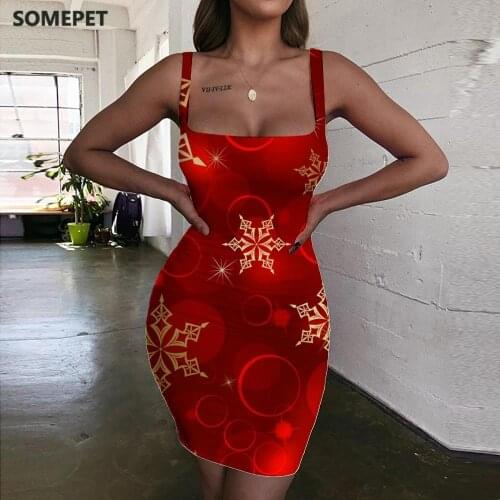SOMEPET Christmas Dresses Women Pattern Sundress Red Halter Sleeveless Dots Vestido Sexy Womens Clothing Mini Evening Beach