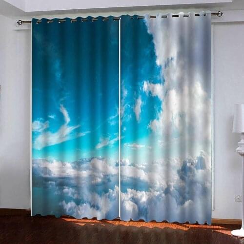 European style customize 3d curtains for living room Blue sky and white clouds 3d curtain stereoscopic curtains for bedroom