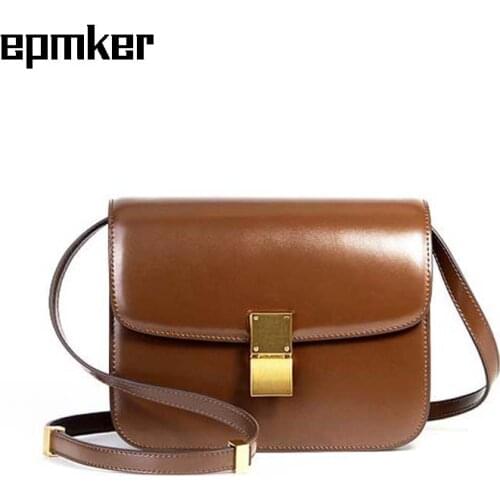 EPMKER Bags for Women New Luxury Handbags Flap Designer Bags Genuine Leather 2021 Crossbody Bag Forwomen Purses Lock Clutch Bag