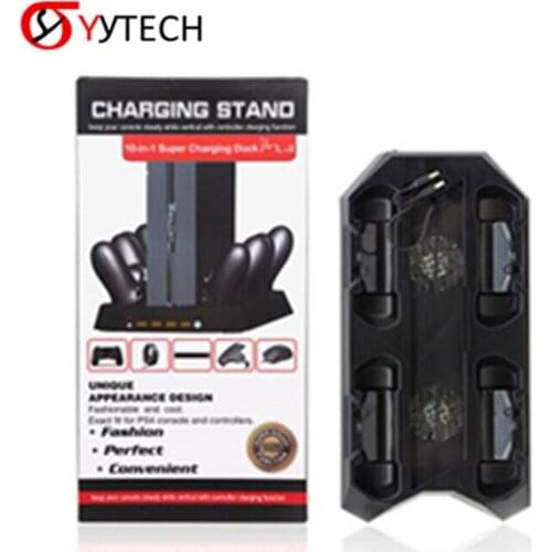 SYYTECH 10 in 1With 4 USB Ports Multifunctional vertical Stand Charging Dock Cooling Fan For Ps4