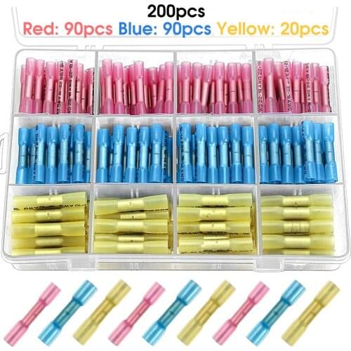 50/100/200Pcs Heat Shrink Wire Connectors Home Waterproof Insulated Electrical Solder Seal Butt Connector Crimp Terminals