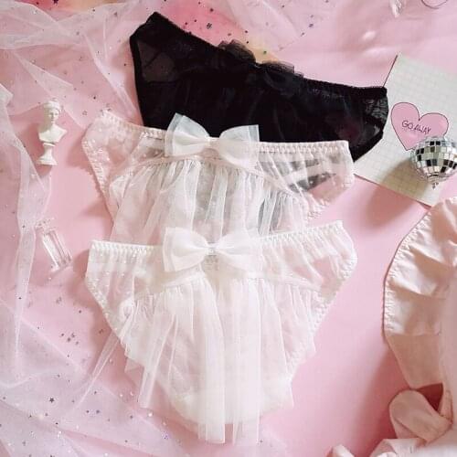 Kawaii Sexy Cute Girls Panties Briefs Womens Underwear Daily Wear Yarn Lace Bow Pantsu Dreamy Translucent Hanayome Fairy Kei